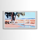 White Fence, Pastoral Landscape Print, Rustic Country Art, Framed Canvas Print, Minimalist Home Decor, Living Room Wall Art