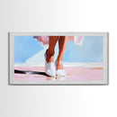 Elegant Walk, Feminine Art, Framed Canvas Print, Minimalist Painting, Pastel Tones, Chic Home Decor, Bedroom Wall Art