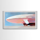 Surfboard Still Life, Minimalist Art, Framed Canvas Print, Ocean Decor, Beach House Wall Art, Soft Pastel Painting, Coastal Vibes