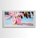 Pink Tropical Plant, Boho Botanical, Exotic Leaves, Pastel Colors, Soft Summer Vibes, Relaxing Nature, Living Room Art, Framed Canvas Print