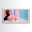 Floral, Waterfall, Soft Pink, Framed Canvas Print, Living Room Wall Art, Boho Art, Nature Artwork, Elegant Painting, Serene Home Decor