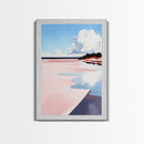 Pink Shoreline, Beach Reflection, Coastal Landscape, Framed Canvas Print, Ocean Wall Art, Nautical Home Decor, Relaxing Summer Vibes