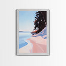 Secluded Beach, Coastal Pines, Ocean Sunset Art, Nature Wall Decor, Framed Canvas Print, Minimalist Seascape, Living Room Art, Boho Print