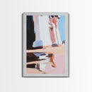Sunlit Columns, Warm Architecture, Framed Canvas Print, Modern Urban Art, Minimalist Design, Soft Pastel Palette, Contemporary Home Decor