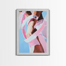 Pink Ribbon, Female Décor, Framed Canvas Print, Cabin Wall Art, Farmhouse Home Decor, Cozy Living Room Art
