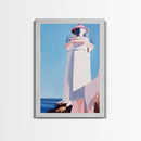 Lighthouse View, Nautical Wall Art, Beach House Decor, Ocean Scene Painting, Coastal Style, Framed Canvas Print, Bathroom Wall Art
