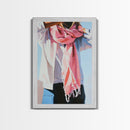 Pink Scarf, Fashion Illustration, Cozy Autumn Art, Feminine Style, Framed Canvas Print, Modern Wall Art, Soft Aesthetic, Unique Gift