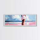 Woman by Ocean, Beach Reflection, Serenity Art, Framed Canvas Print, Modern Coastal Decor, Minimalist Wall Art, Bedroom Artwork