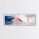 Ocean Waves, Pink and Blue, Coastal Wall Art, Minimalist Beach Print, Modern Home Decor, Surfer Vibes, Canvas Print, Serene Seascape
