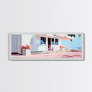 Coastal Café, Beachfront House, Ocean Breeze, Minimalist Canvas Print, Living Room Wall Art, Nautical Home Decor, Modern Coastal Art