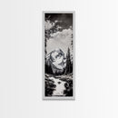 Snowy Peak, Mountain Reflection, Black White Nature, Adventure Landscape, Cabin Decor, Hiking Art, Framed Canvas Print