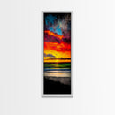 Mountain, Sunset, Water, Framed Canvas Print, Nature Landscape, Moody Wall Art, Dramatic Orange and Black, Rustic Cabin Decor