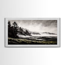 Foggy Hills, Woodland Landscape, Monochrome Art, Canvas Print, Rustic Nature Decor, Peaceful Wall Art, Mountain Art