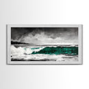 Green Ocean Wave, Dramatic, Black and White, Framed Canvas Print, Coastal Wall Art, Surfer Decor, Beach House Art, Nautical Decor