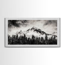 Mountain Landscape, Black and White, Framed Canvas Print, Nature Wall Art, Rustic Home Decor, Modern Farmhouse, Large Wall Art