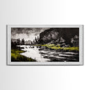 Forest Waterfall, Black and White Landscape, Nature Wall Art, Rustic Lodge Decor, Cabin Home Art, Peaceful River Scene, Canvas Print