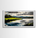 Serene River, Nature Landscape, Green Fields, Peaceful Wall Art, Modern Rustic Decor, Living Room Art, Scenic View, Canvas Print