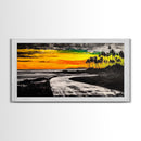 Tropical Beach, Sunset Painting, Ocean Horizon, Modern Coastal Decor, Palm Tree Art, Framed Canvas Print, Living Room Wall Art, Beach Scene
