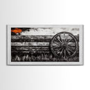 Rustic Wagon Wheel, Western Wall Art, Farmhouse Decor, Vintage Country Style, Black and White Canvas Print, Living Room Wall Art