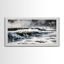 Ocean Wave, Coastal Art, Large Wall Art, Black and White Painting, Abstract Seascape, Living Room Decor, Framed Canvas Print, Beach House
