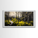 Forest Pathway, Autumn Woodland, Yellow Foliage, Moody Nature Art, Black and White, Peaceful Retreat, Cabin Wall Decor, Framed Canvas Print