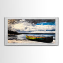 Green Canoe, Tranquil Art, Lake Landscape, Serene Cabin Wall Art, Adventure Home Decor, Living Room Art, Framed Canvas Print