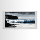 Ocean Waves, Coastal Scene, Monochrome Seascape, Framed Canvas Print, Beach House Decor, Minimalist Ocean Art, Modern Wall Art