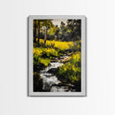 Stream Forest, Impressionist, Framed Canvas Print, Nature Wall Art, Greenery Landscape, Relaxing Home Art, Living Room Decor, Country Style