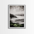 Misty Mountain View, Black and White Landscape, Minimalist Nature Wall Art, Bedroom Decor, Framed Canvas Print, Neutral Aesthetic