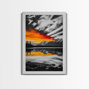 Fiery Sunset, Mountain Reflection, Canvas Print, Lake Wall Art, Nature Photography, Rustic Decor, Living Room Art, Fall Color Palette