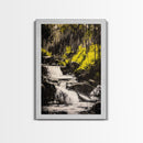 Forest Waterfall, Nature Wall Art, Serene Landscape, Green and Black Art, Tranquil Home Decor, Framed Canvas Print, Bedroom Wall Art