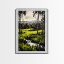 Green Meadow, Forest, Landscape Art, Nature Print, Framed Canvas Print, Bedroom Wall Art, Rustic Home Decor, Boho Aesthetic