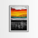 Sunset Reflection, Dramatic Skies, Ocean Scene, Framed Canvas Print, Vibrant Seascape, Living Room Wall Art, Fall Painting, Coastal Decor