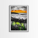 Sunset Ocean, Coastal Wall Art, Black White Seascape, Framed Canvas Print, Beach House Decor, Dramatic Sky, Nautical Artwork