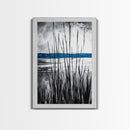 Tall Grass, Serene Lake View, Minimalist Coastal Art, Black White Landscape, Contemporary Home Decor, Canvas Print