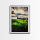 Lakeside Pier, Landscape Painting, Framed Canvas Print, Nature Wall Art, Blue Sky Art, Serene Lake View, Living Room Decor