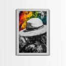 White Hat, Western Art, Framed Canvas Print, Southwestern Decor, Rustic Wall Art, Colorful Abstract Art, Boho Living Room Art