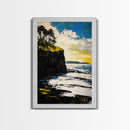 Dramatic Seascape, Cliffside View, Blue and Yellow Art, Canvas Print, Coastal Wall Decor, Beach House Artwork, Contemporary Style