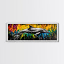 Dolphin Splash, Ocean Wildlife, Framed Canvas Print, Colorful Wall Art, Beach House Decor, Living Room Art, Vibrant Sea Life Painting