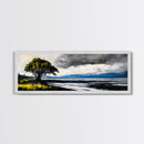 Stormy Landscape, Dramatic Tree Art, Coastal Wall Art, Nature Inspired Decor, Framed Canvas Print, Living Room Art, Moody Wall Art, Blue Tones