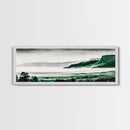 Foggy Mountains, Misty Forest Scene, Serene Nature Art, Minimalist Wall Decor, Framed Canvas Print, Bedroom Wall Art, Green Tones, Tranquil Vibes