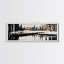 Forest Reflection, Wooden Bridge, Still Water, Black and White, Framed Canvas Print, Minimalist Wall Art, Living Room Art, Nature Decor