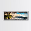 Surfer, Tropical Beach, Ocean, Sunset, Framed Canvas Print, Large Wall Art, Coastal Decor, Beach House, Modern Art, Living Room Wall Art