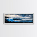 Ocean Waves, Coastal Sunset, Seascape Art, Nautical Wall Decor, Framed Canvas Print, Beach House Wall Art, Surfing Gift, Watercolor Vibes
