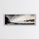 Misty Ocean, Coastal Hills, Foggy Landscape, Framed Canvas Print, Black and White Art, Monochrome Painting, Nature Wall Art, Office Decor