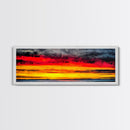 Fiery Sunset, Dramatic Sky, Framed Canvas Print, Ocean Horizon, Vibrant Home Decor, Contemporary Sunset Art, Bedroom Wall Art