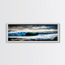 Powerful Ocean Wave, Realistic Seascape Art, Blue Water Wall Decor, Coastal Living Room Art, Surfer Beach Print, Framed Canvas Print