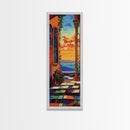 Ocean Sunset, Arched View, Coastal Glow, Framed Canvas Print, vibrant beach sunset art, tropical patio decor, colorful kitchen wall art