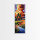 Autumn Marsh, Sunset Glow, Serene Trees, Framed Canvas Print, warm fall landscape art, peaceful country home decor, boho wall design