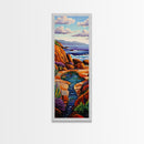 Waves Rocks, Ocean, Pastel, Framed Canvas Print, Crashing wave pastel seascape painting, calming ocean wall decor, coastal home design